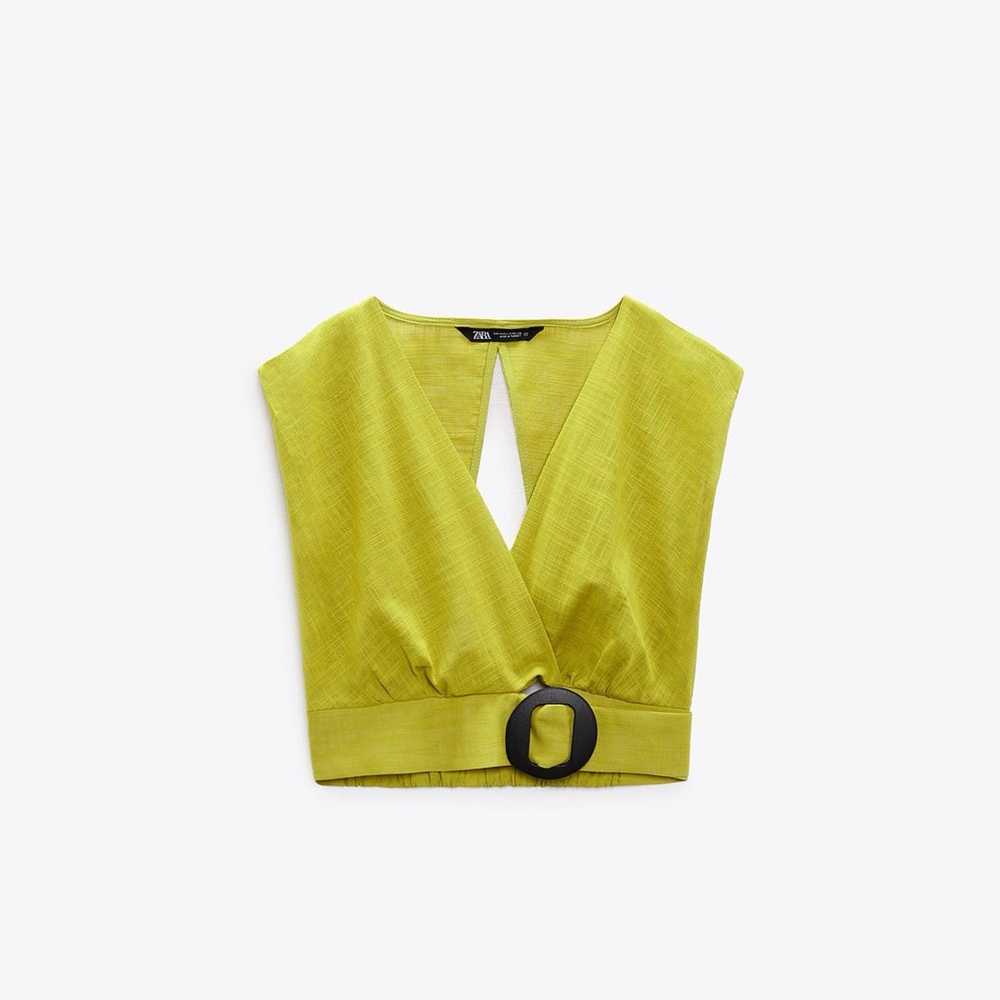 Zara Green Sleeveless Crop Tank Top with Cut Out